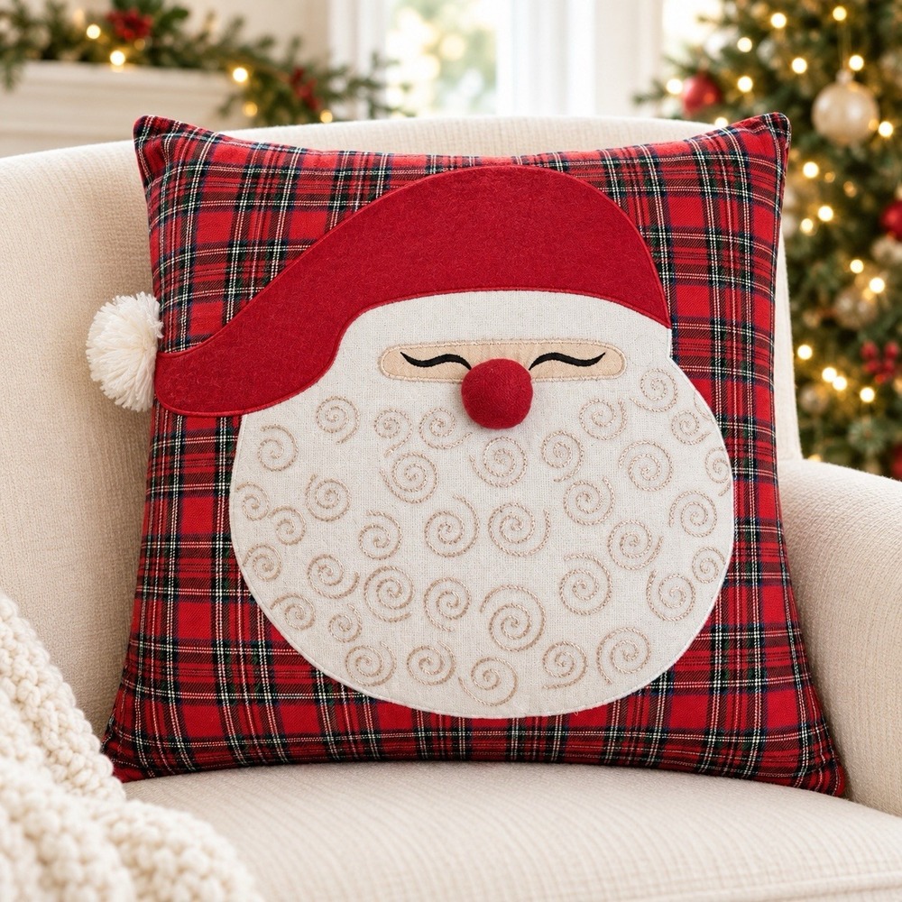 Devi Designs Santa Christmas Throw Pillow 16.5x17 Farmhouse Cabin Rustic Lodge